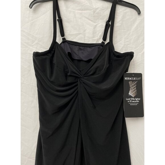 Miraclesuit Marina Underwire Tank Top Size 14 Black NWT Stretch Love Knot - Picture 2 of 12